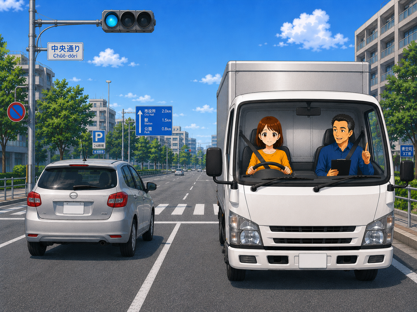 トラック運転の同乗サポートのイラスト
